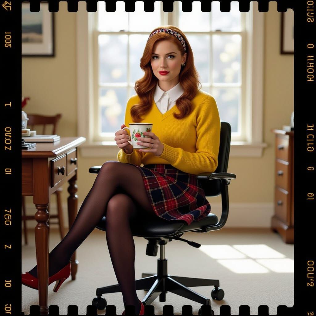 Woman with Tea Mug in Cinematic Film Still