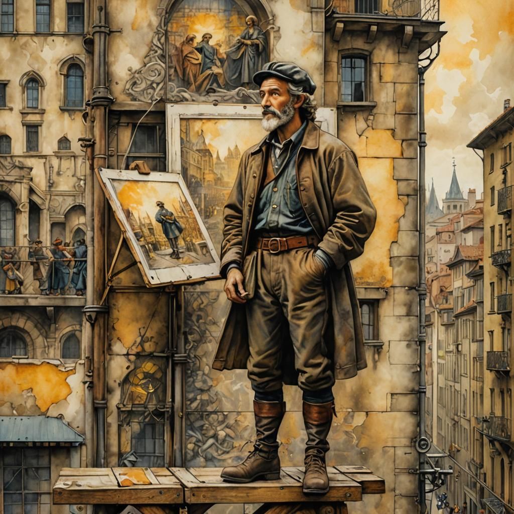 Renaissance Painter Creates Street Art in Mixed Media