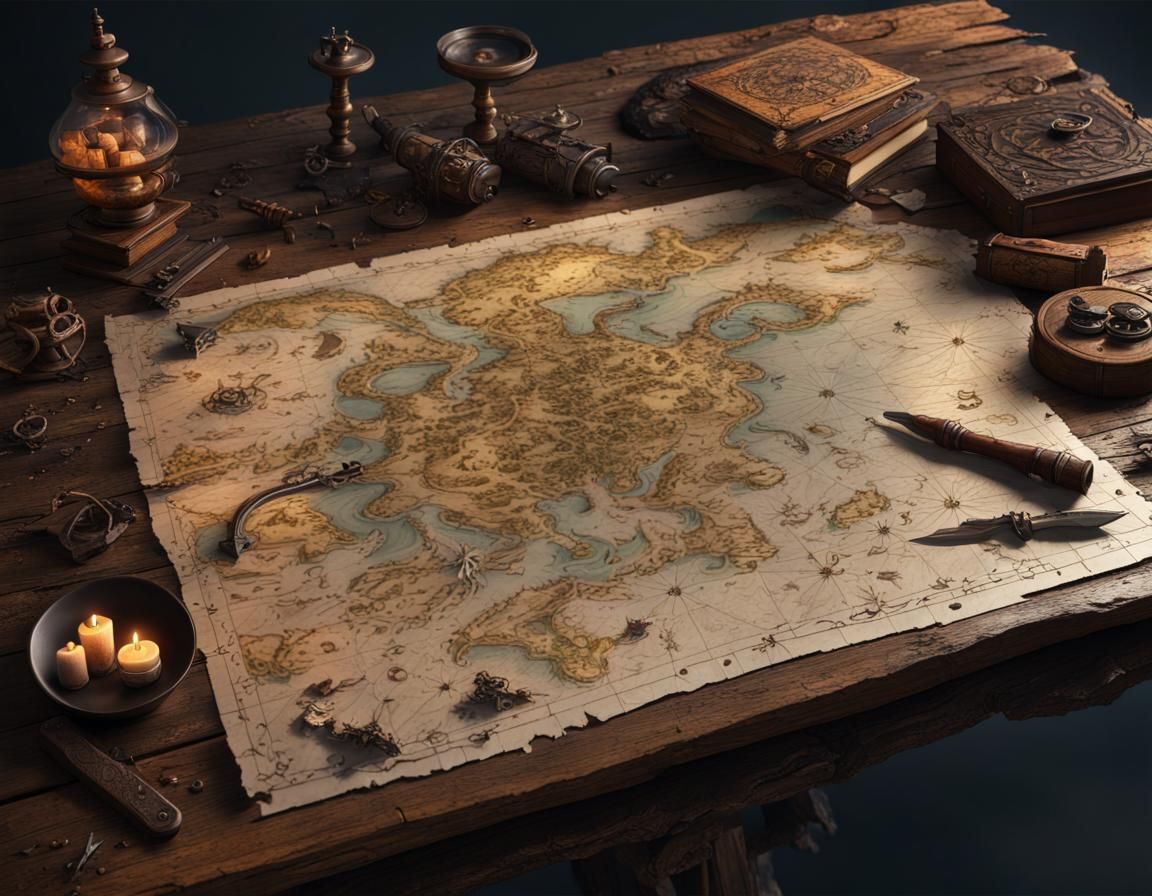 Embossed Treasure Map with Water Dragon in 3D