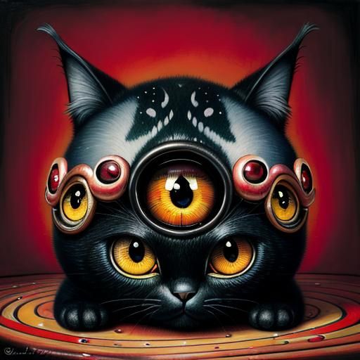 Surreal Cat-Bat with Fruit and Honey Bees