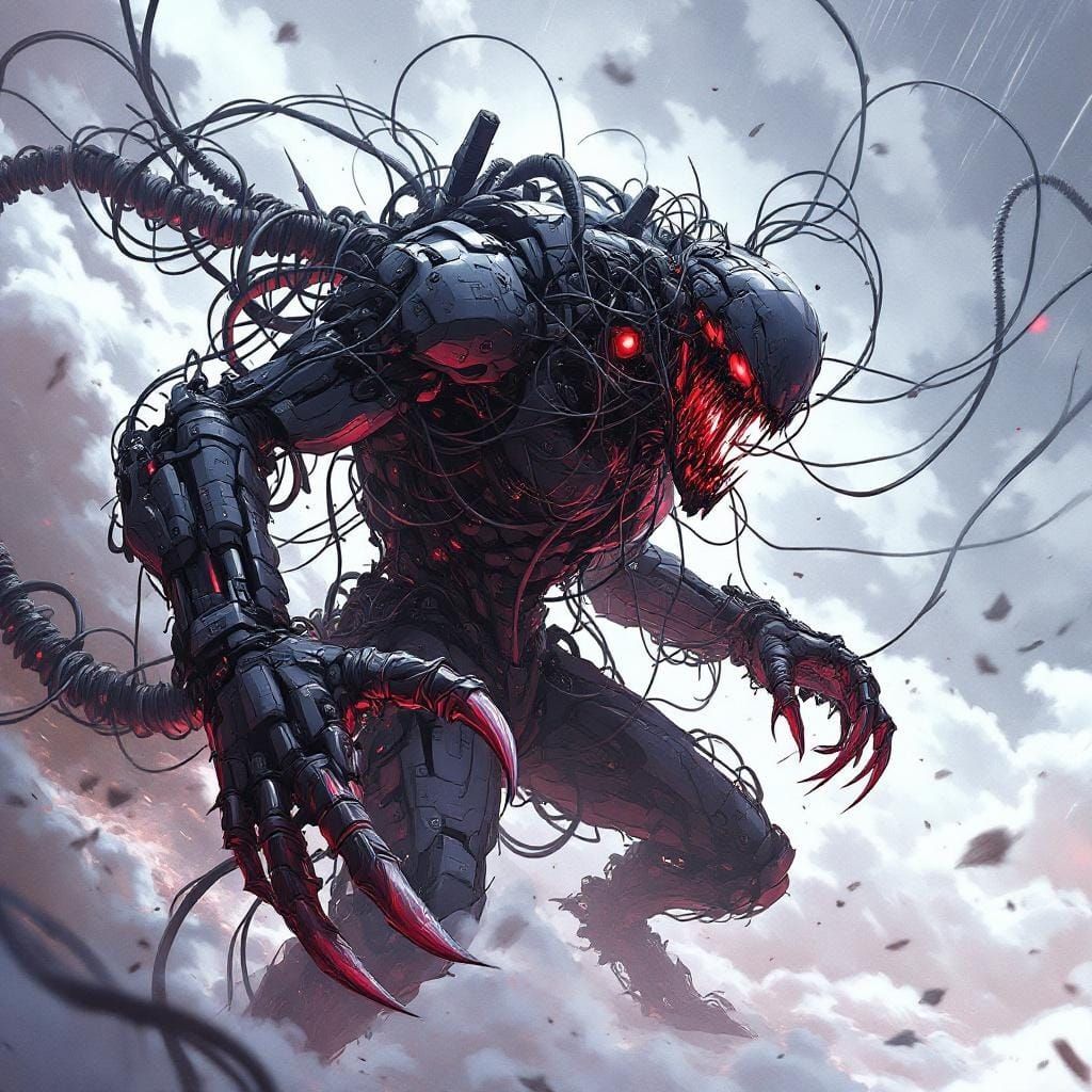 Cybernetic Demon in Manga Style with Wires