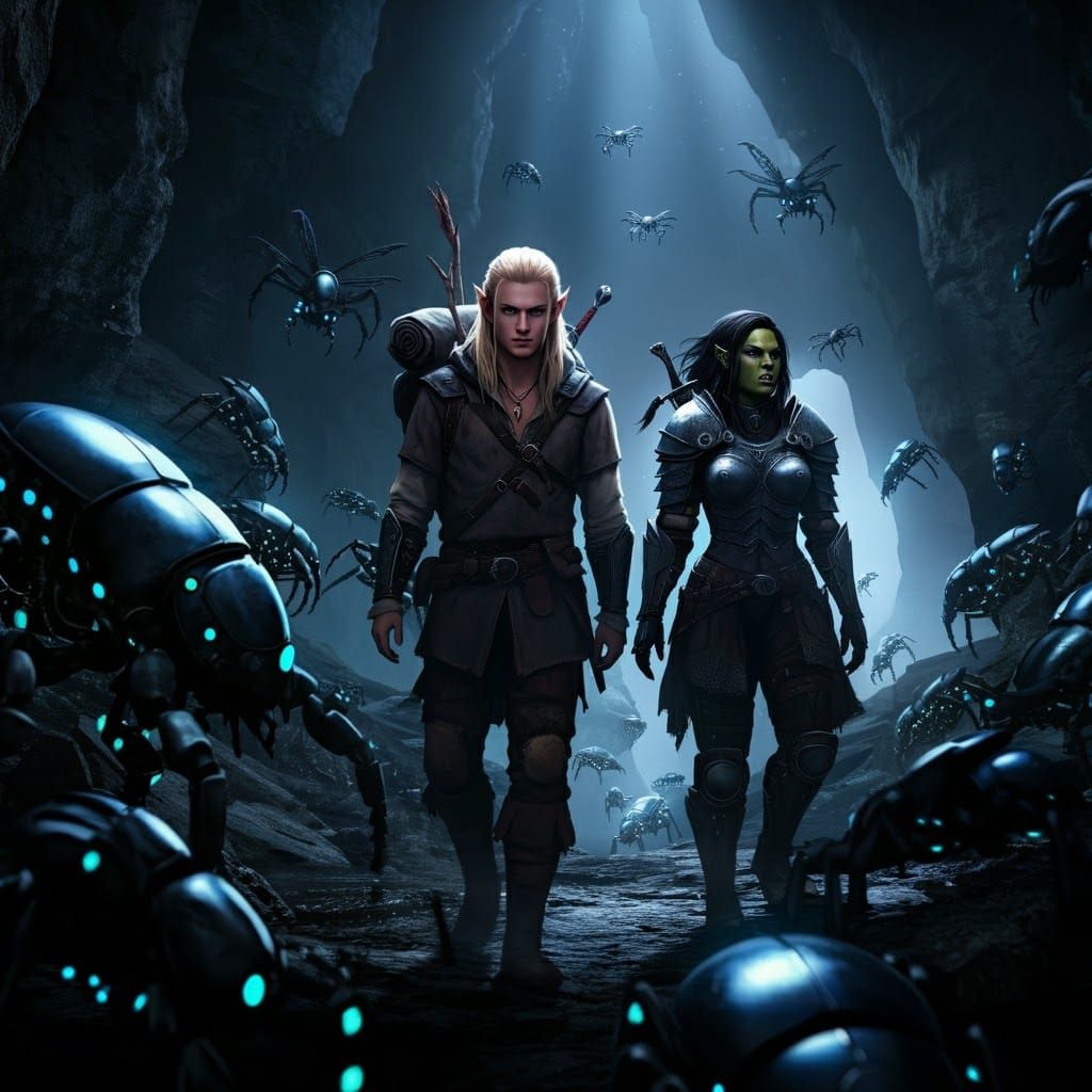 Elf and Orc in Insect-Infested Cavern