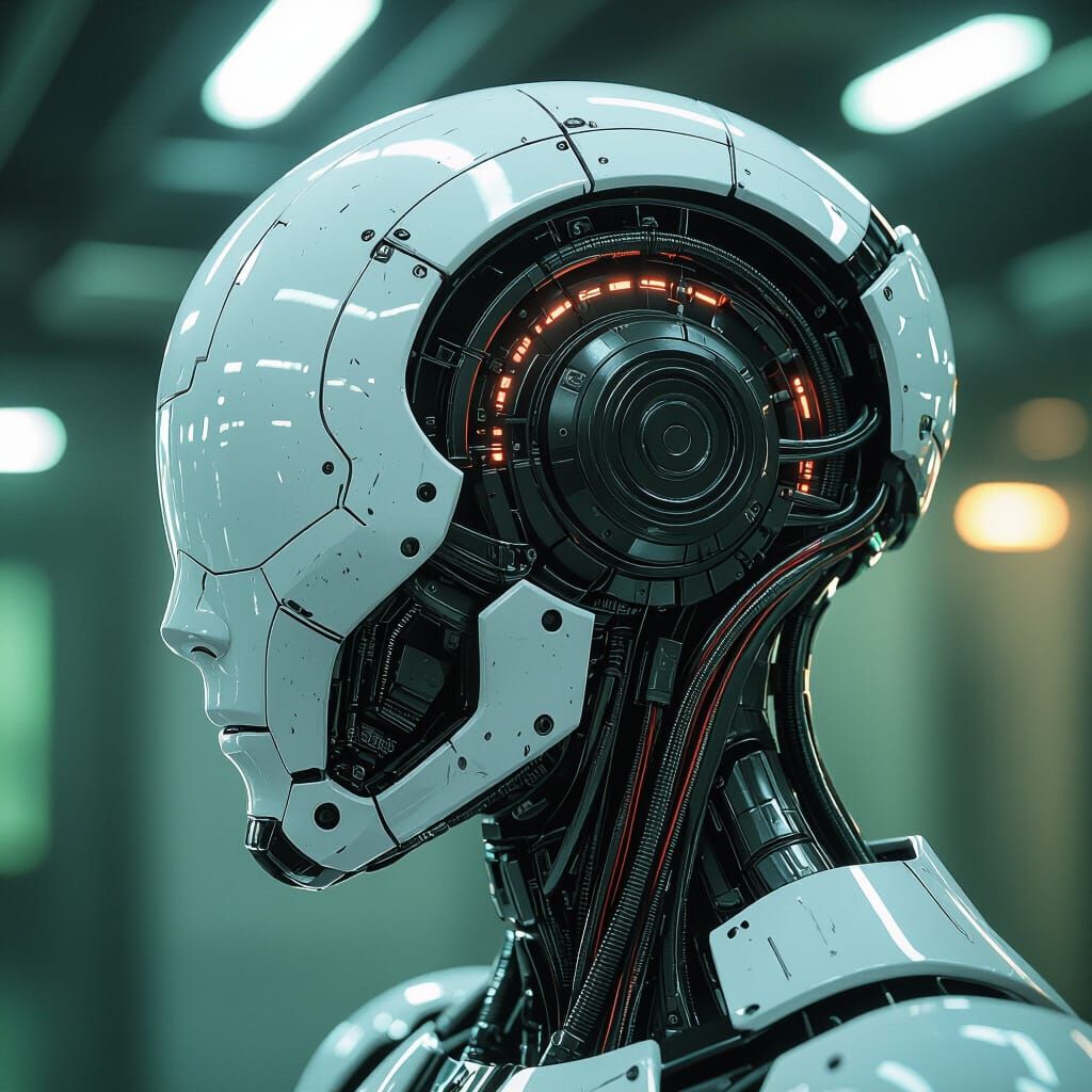 Robotic Brain in Dark Futuristic Style