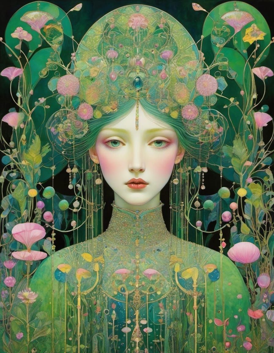 Magical Surrealism with Green, Pink, and Yellow Hues