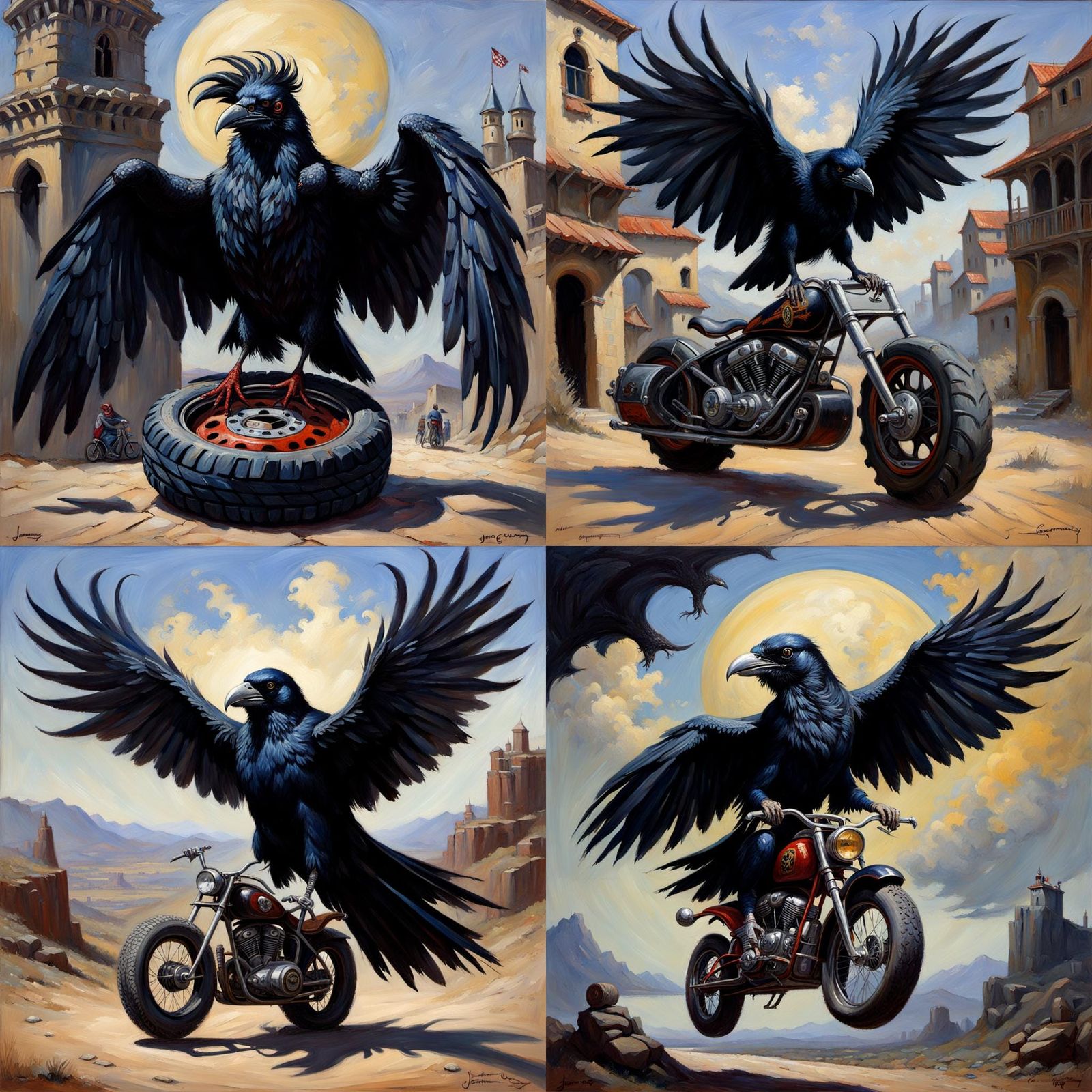 Demonic Raven Jester in Flight: Oil Painting