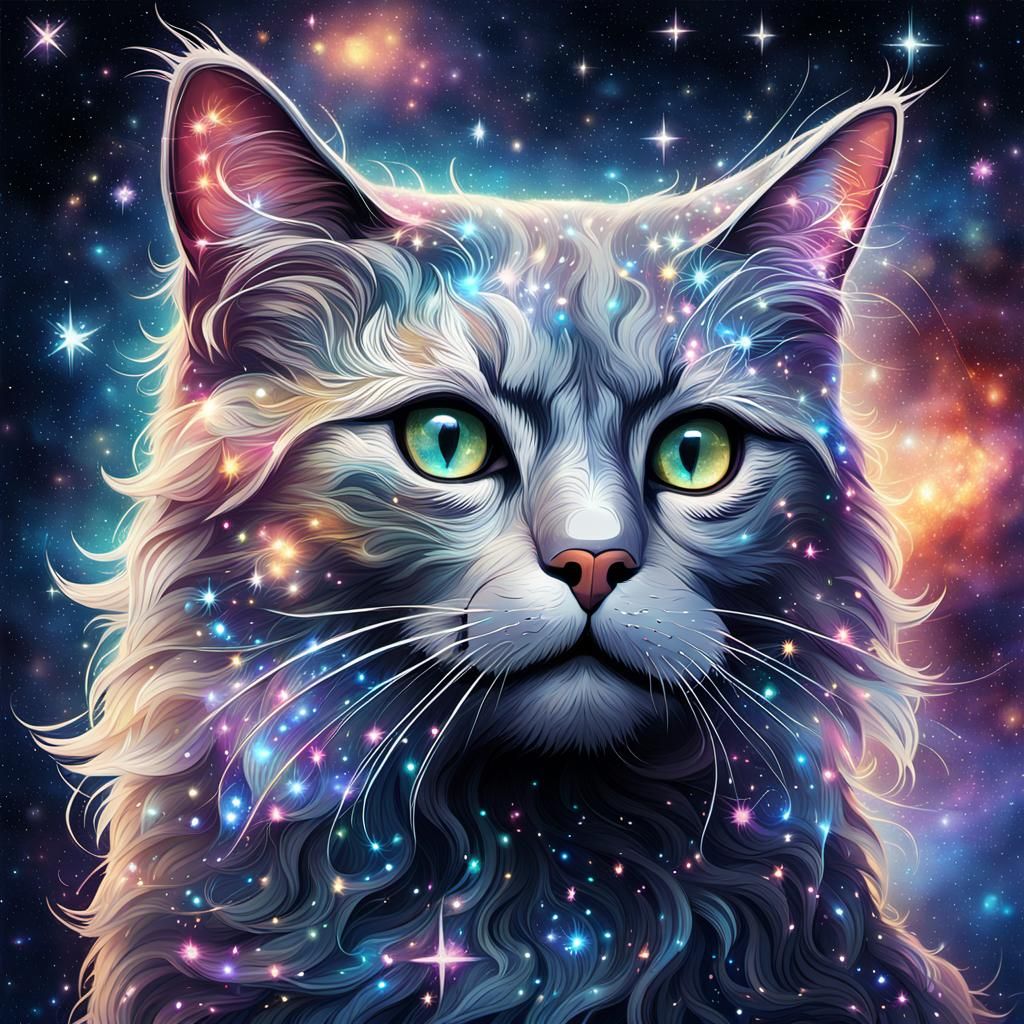 Cat Constellation in Sparkling Universe: Digital Art