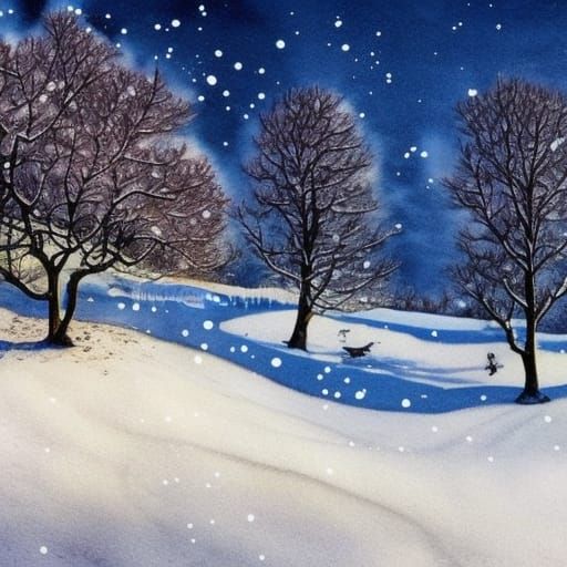 Winter Hillside in Arthur Rackham Style