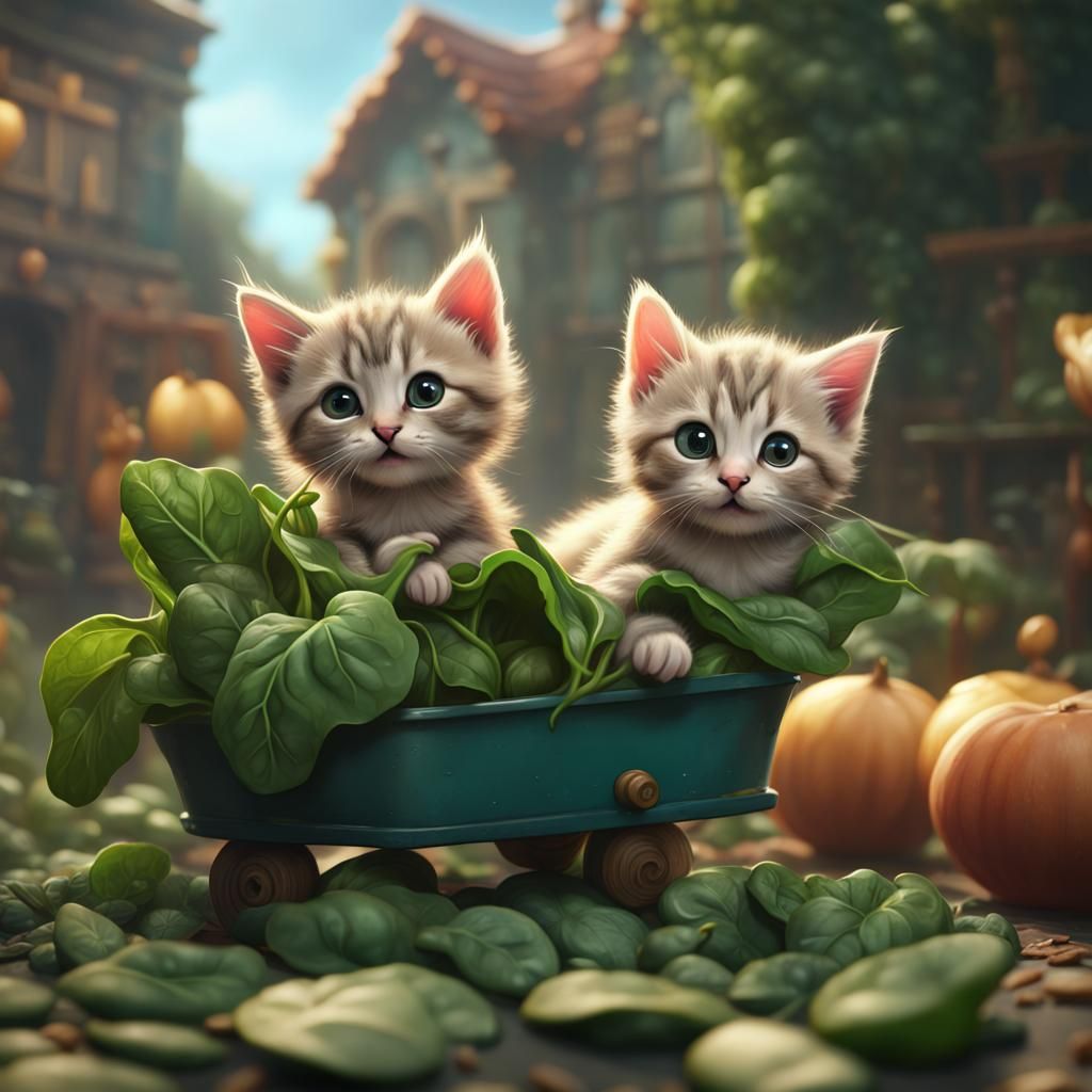 Kittens Late on Spinach Delivery: Fantasy Concept Art