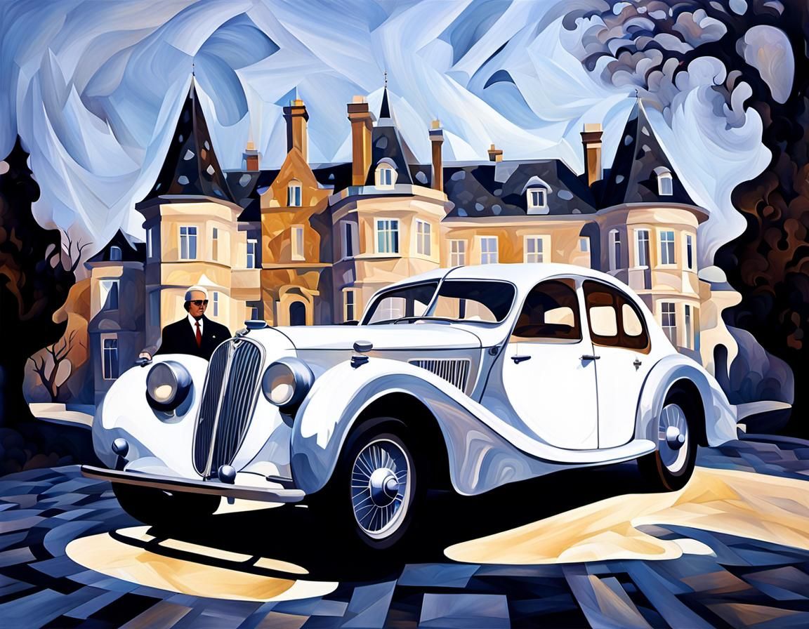 Aristocrat and Classic Car in Double Exposure Art