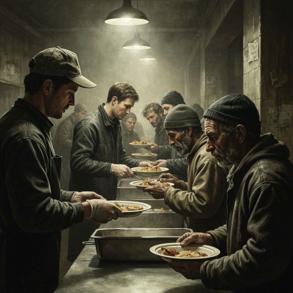 Soup Kitchen Scene in Gritty Documentary Style