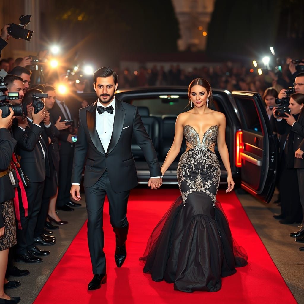 Celebrity Couple Struts Down Red Carpet in High-End Style