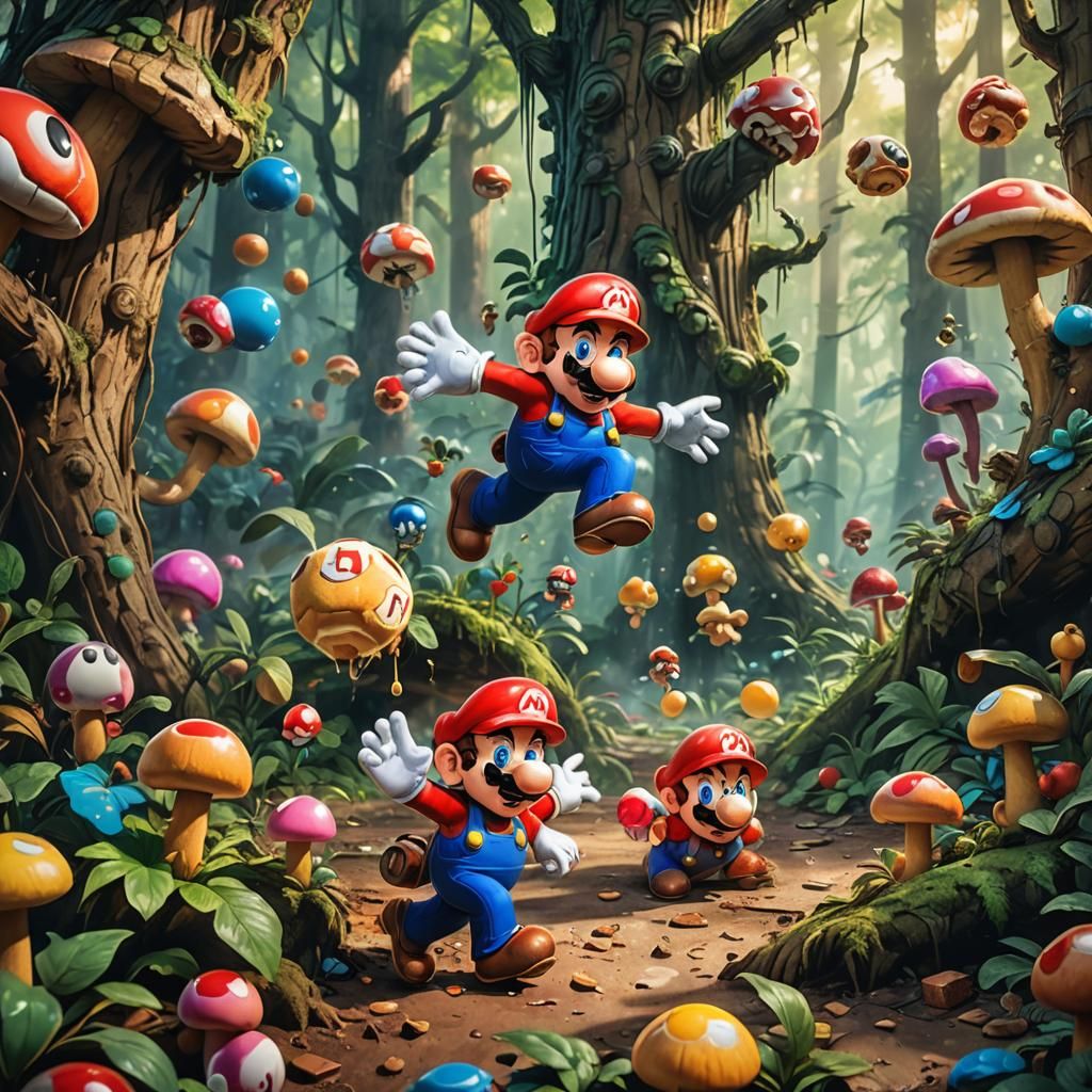 Mario and Friends in a Graffiti Forest