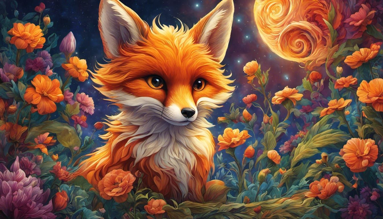Adorable chibi  fox in a moonlit flower garden-1228....... God Is Available. He Loves You...Do You Want Help?...see http...