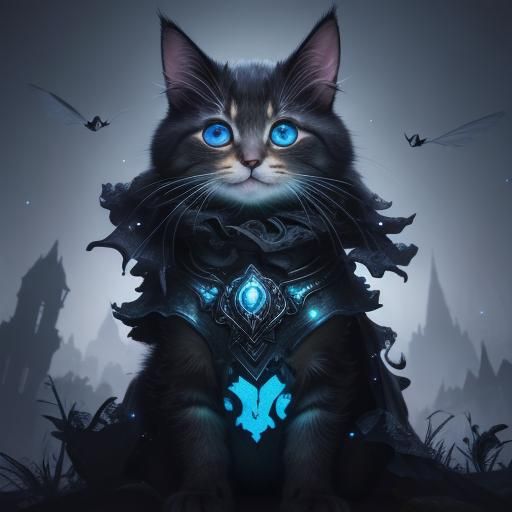 Cartoon Kitten Gazing at Moths in Hyperrealism