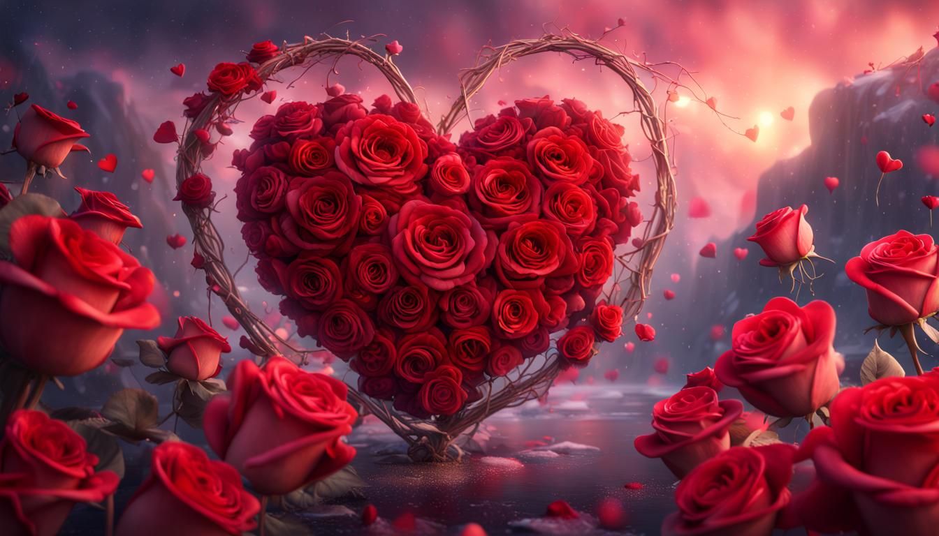 Valentine's Day Art with Heart and Roses