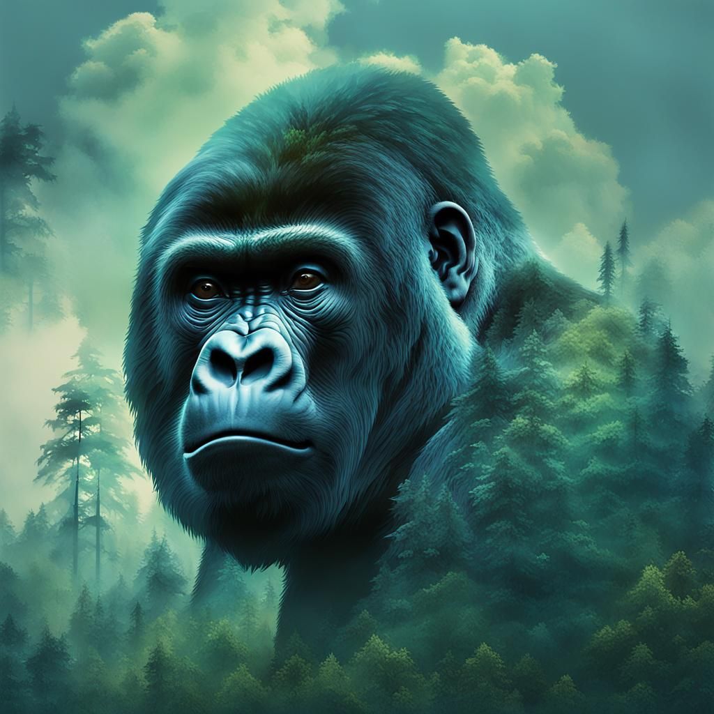 Majestic Gorilla in Ethereal Forest Dreamscape