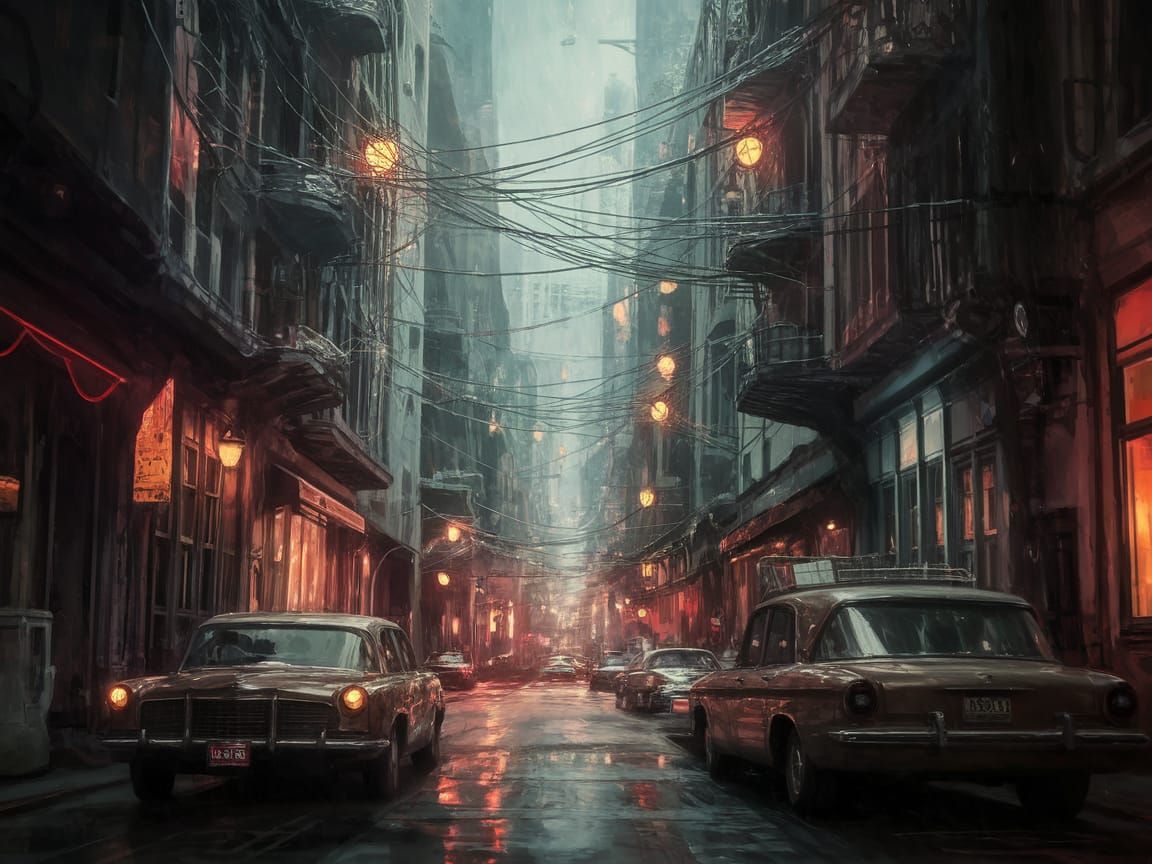 Dystopian Cityscape in Cyberpunk Style