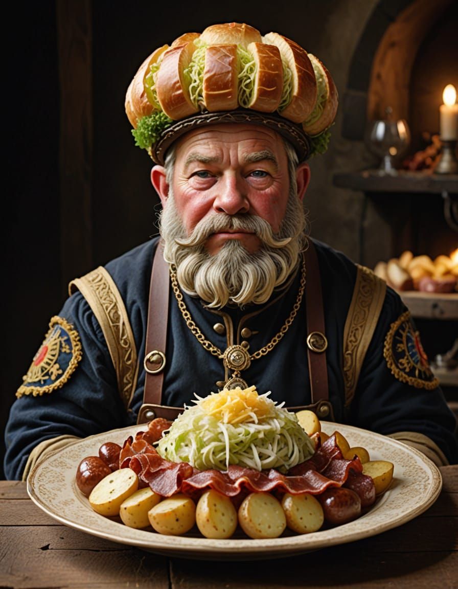 Dwarf Dressed as Alsatian Sauerkraut Plate