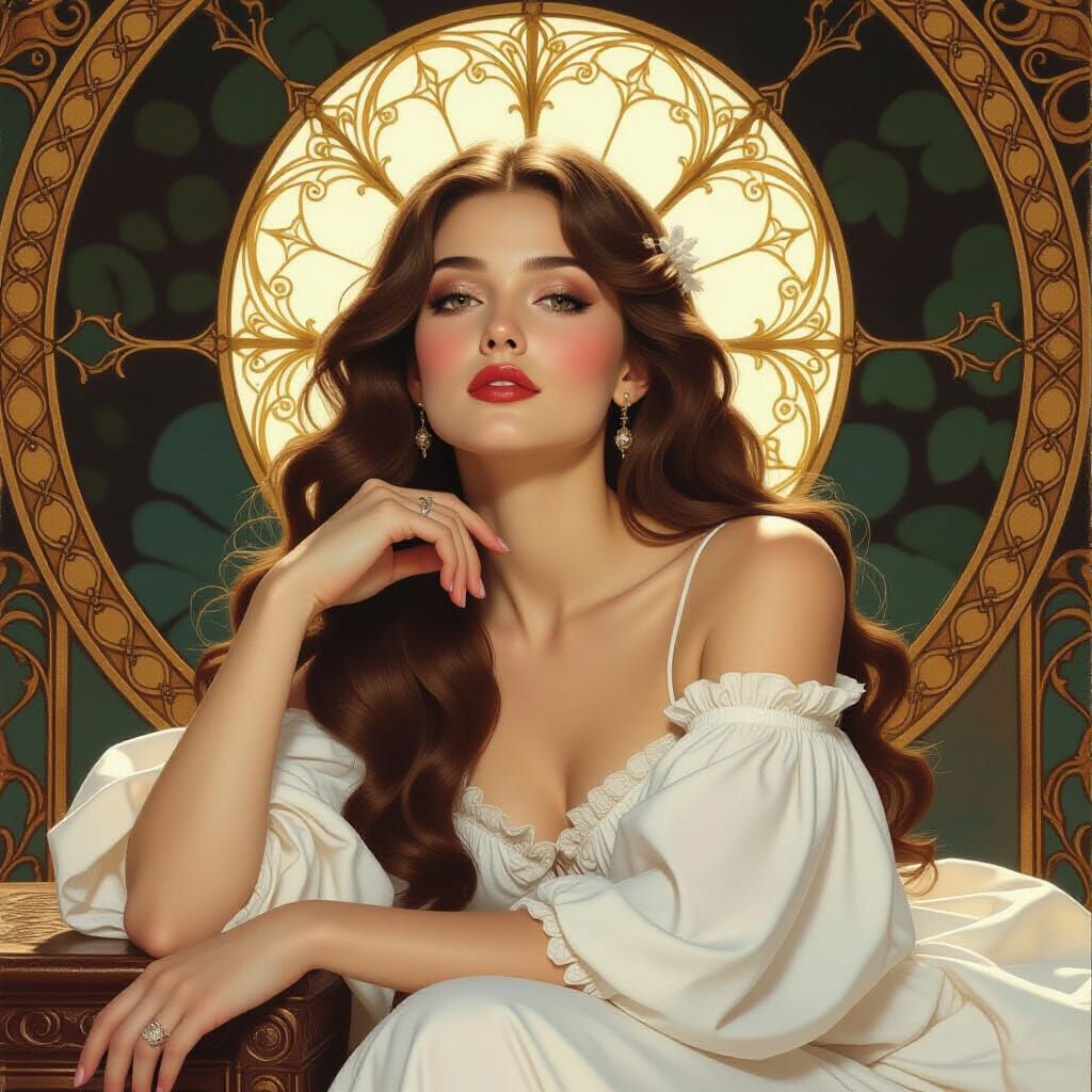 Serene Woman in White, Languidly Waiting