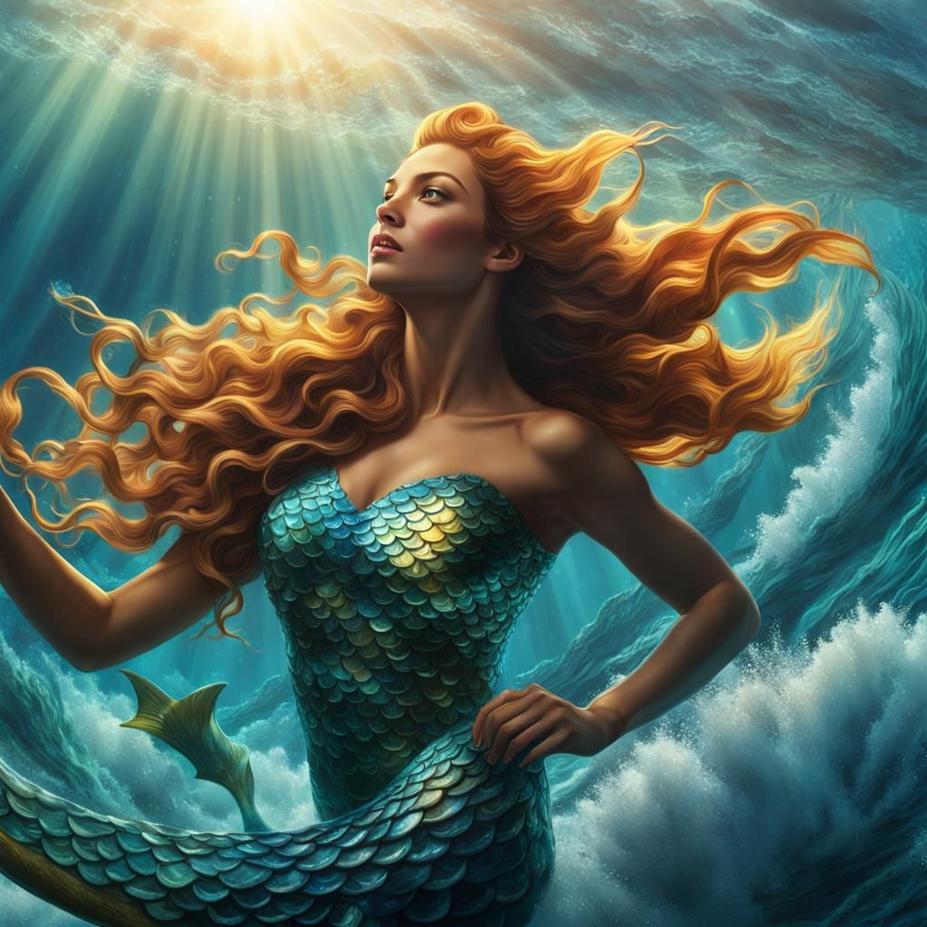 Majestic Mermaid Protects People in Turbulent Sea