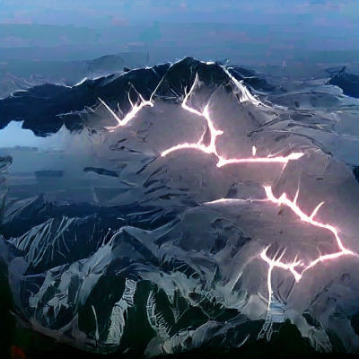 Dramatic Lightning Storm Over Dark Mountains
