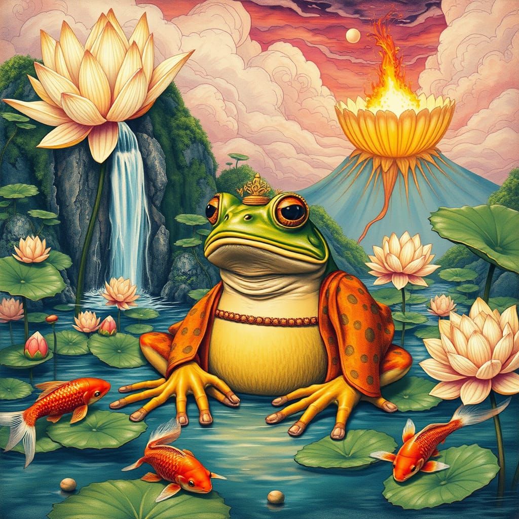 Surreal Japanese Garden Frog in Durer Style