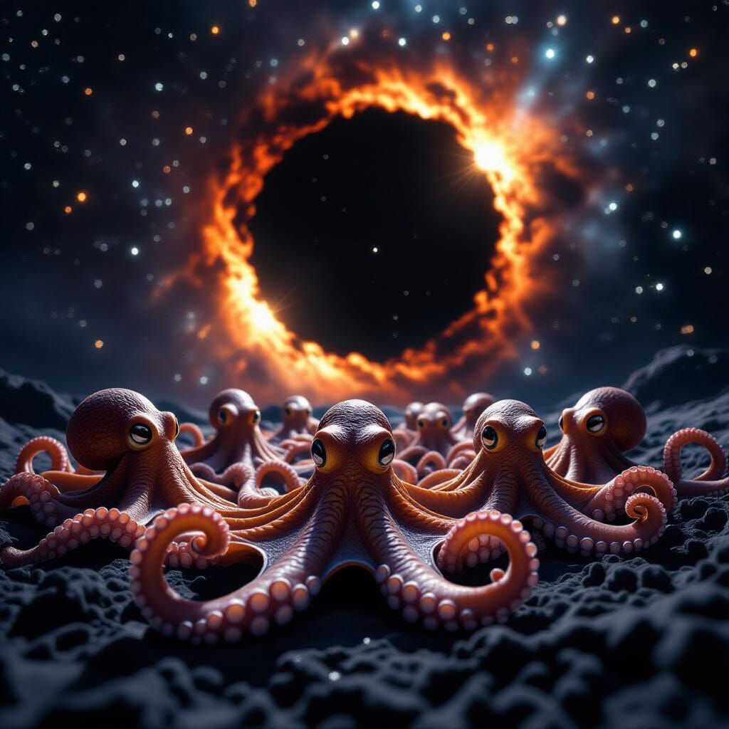 Octopuses in Space Near Black Hole, Star Wars Style