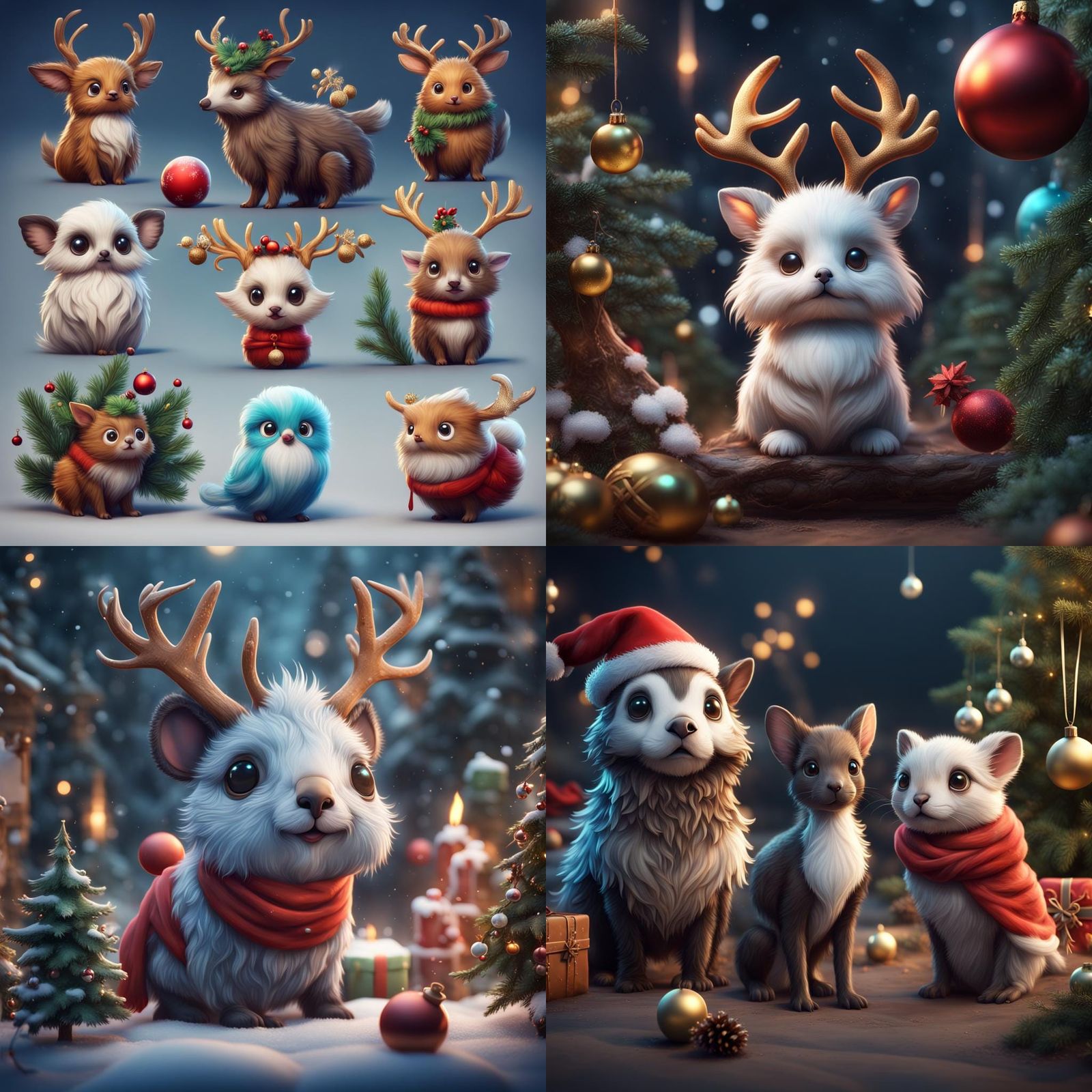 Cute Christmas Animals in Detailed Matte Painting