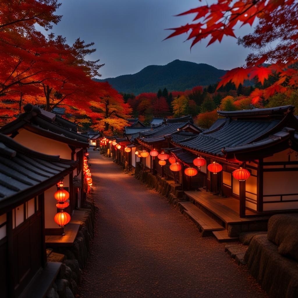 Picturesque Japanese Village in Autumnal Splendor