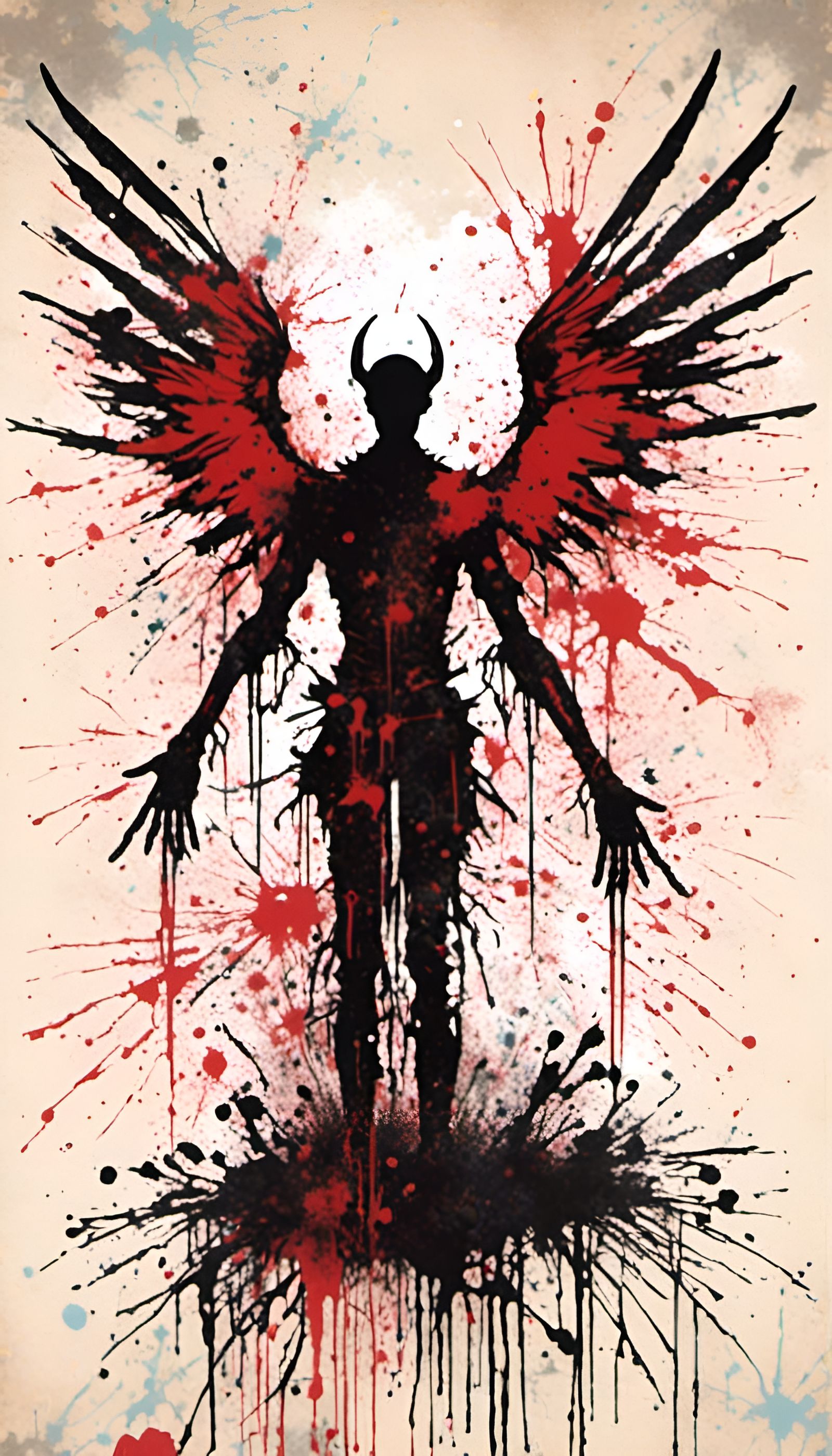 Demonic Silhouette with Ink Splatter Wings