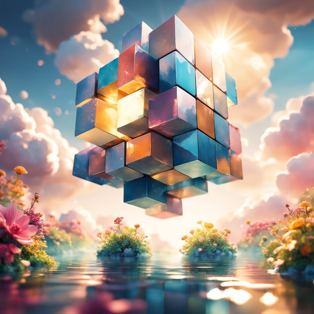 Vibrant Cubes Float in Ethereal Sunshine