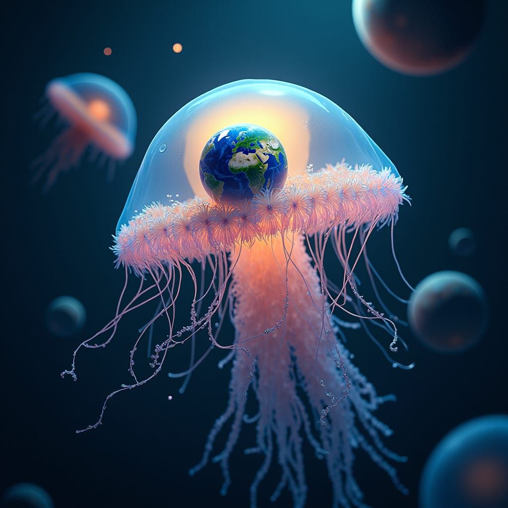 Cosmic Jellyfish Guardian of Earth in Astral Colors
