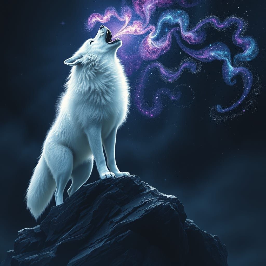 Ethereal White Wolf in Cosmic Howl