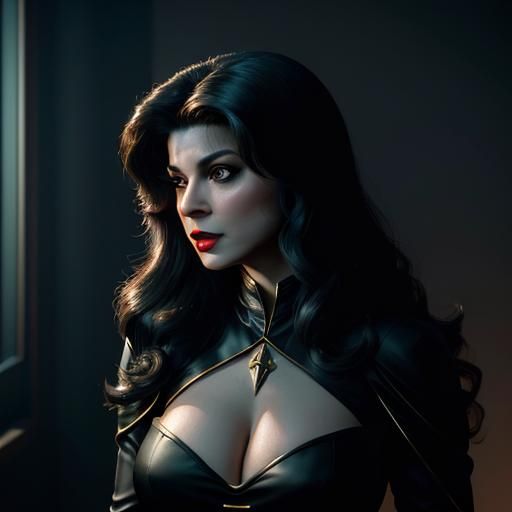 Stunning Sorceress with Onyx Earrings in Chiffon Blouse