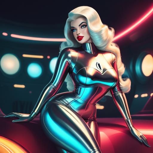Retro-Futuristic Alien Pin-Up in Atomic Glamour Style