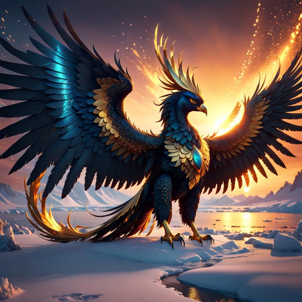 Arctic Phoenix at Sunset in Detailed Matte Painting