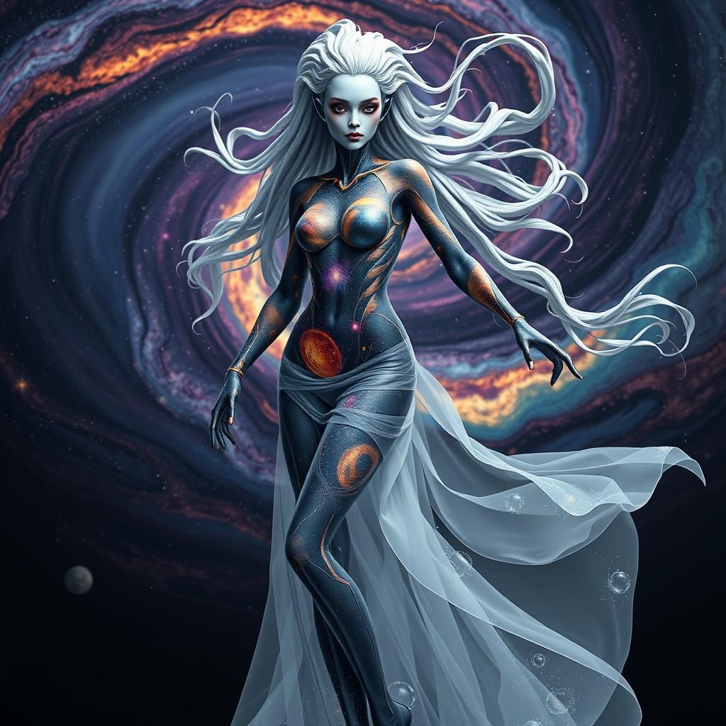 Alien Goddess with Cosmic Body Paint in Sci-Fi Style