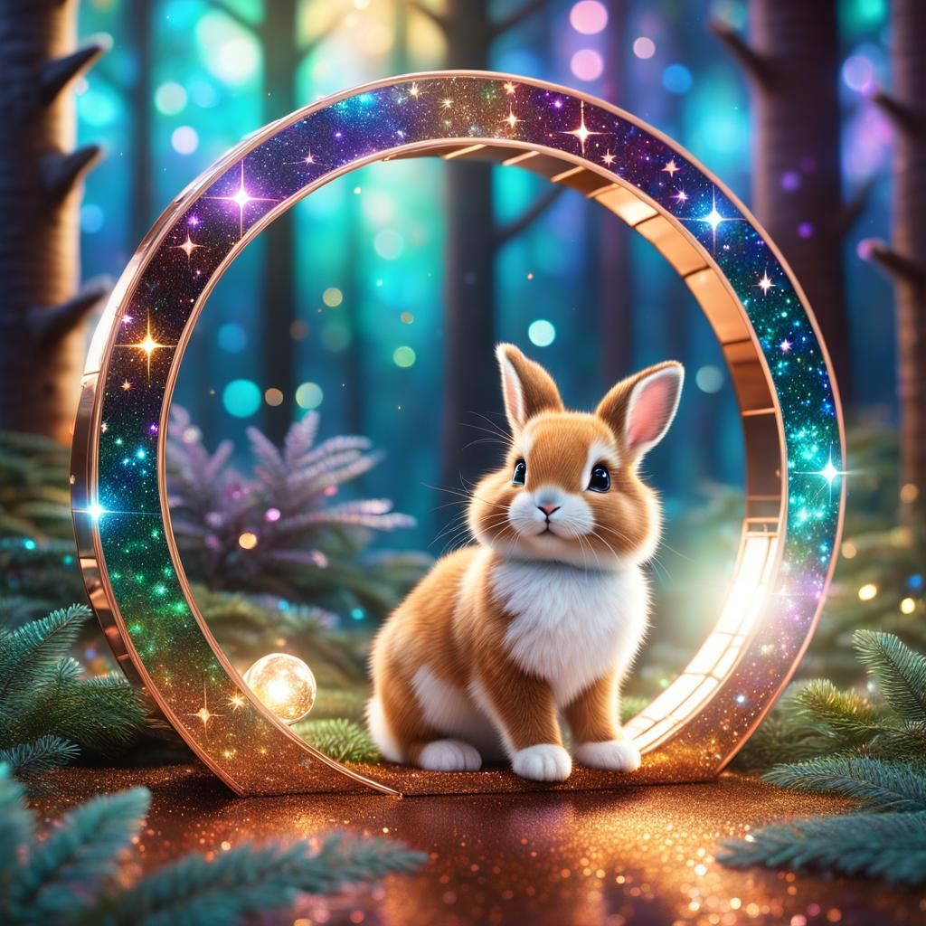 Cute Bunny in Cosmic Forest: 3D Digital Art