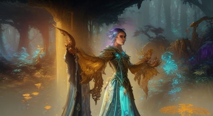 Mystical Sorceress in Dark Fantasy Scene