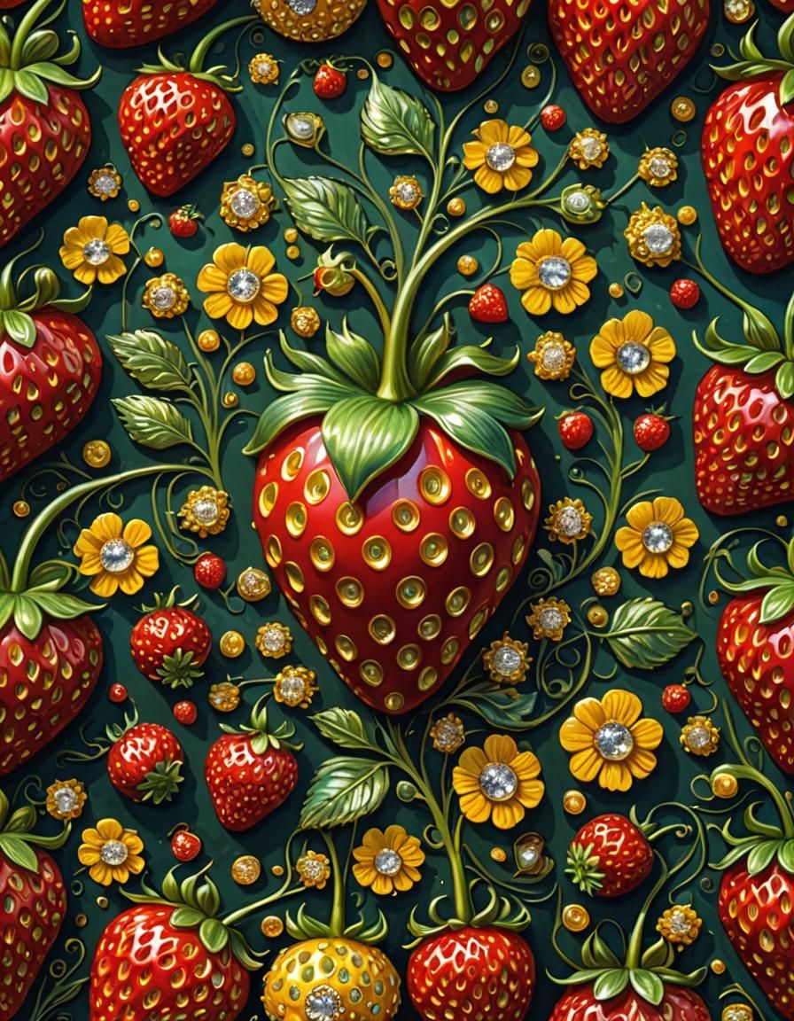 Iridescent Enamel Strawberry with Diamond Seeds