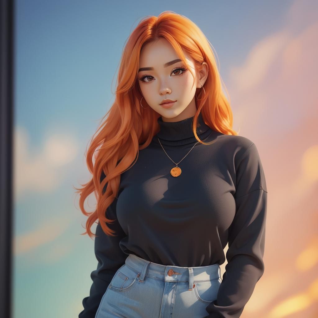 Anime Portrait of a Girl with Orange Hair