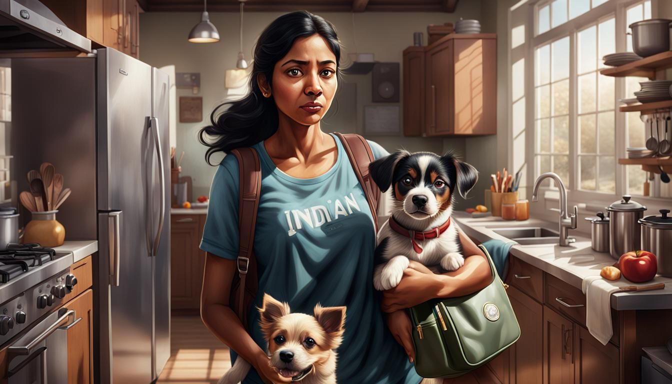 Surprised Mother and Puppy: Hyperrealistic Concept Art