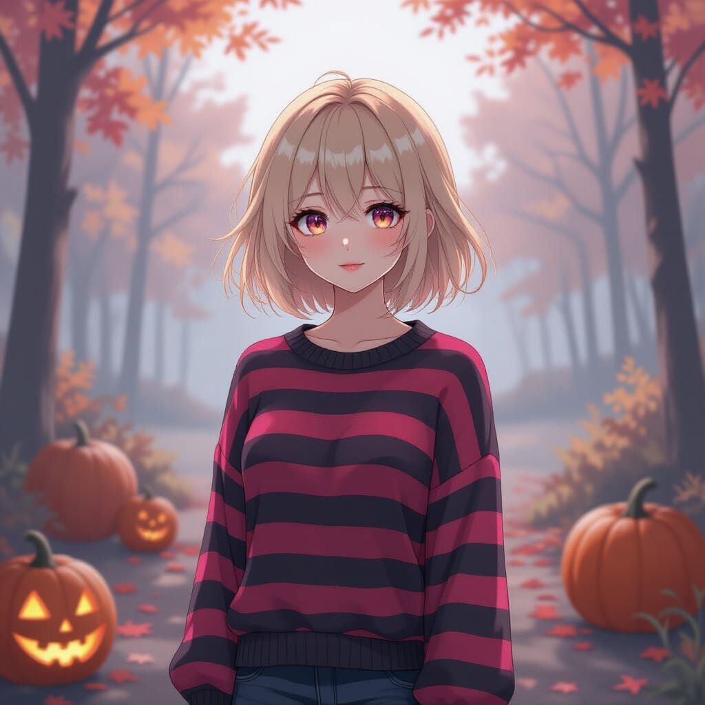 Mystical Anime Girl in Foggy Autumn Landscape