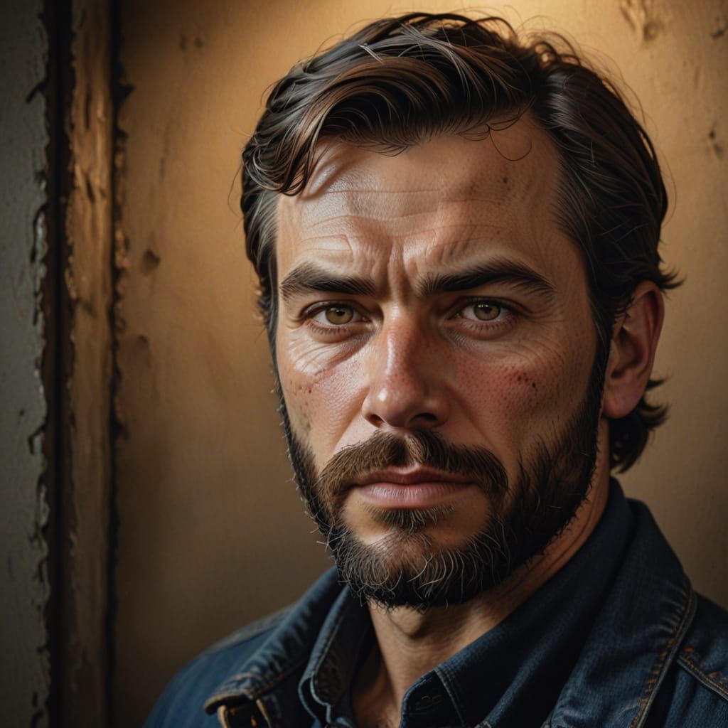 Hyper-Realistic Portrait of a Rugged Male