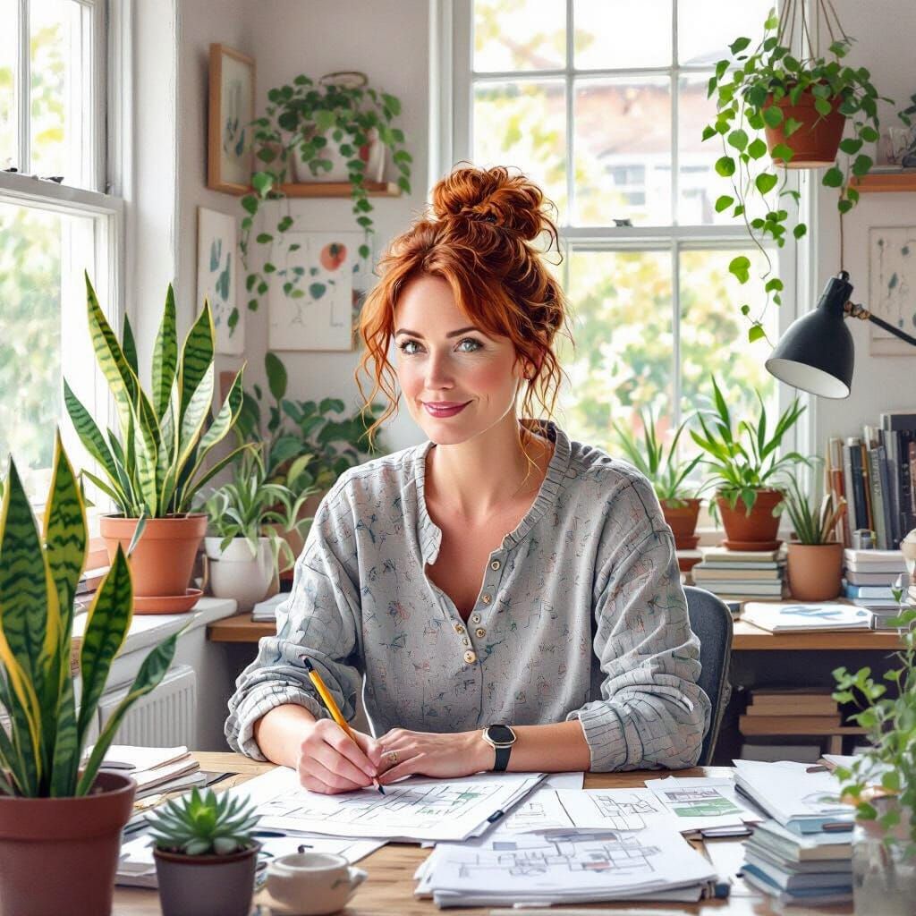 Watercolor Painting of Clare Wright Designing a Garden