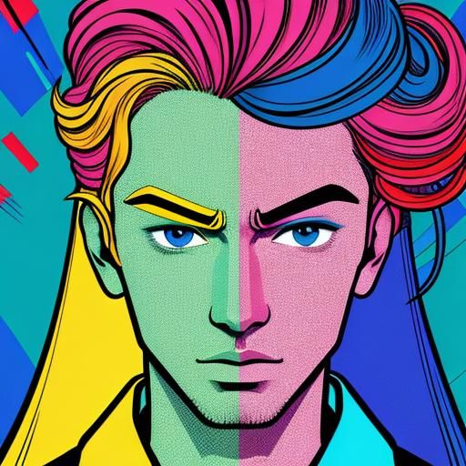 Man's Face in Disco Pop Manga Style
