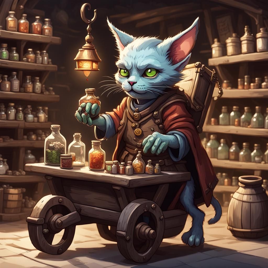 Cat Goblin Merchant in High Fantasy Style