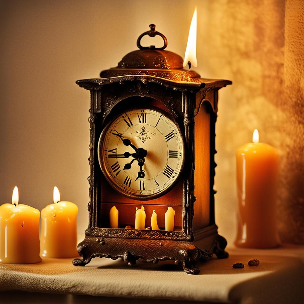 Antique Candle Clock with Nail, Warm Light