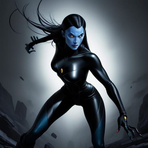 Sensational Blue-Skinned Heroine in Moody Noir Style