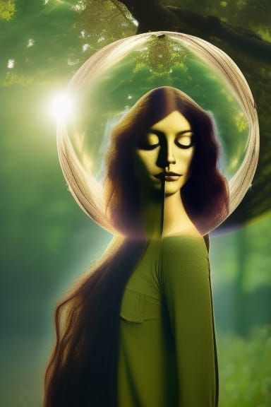 Woman Planting Sun in Warped Perspective: Astrophotography